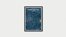 Load image into Gallery viewer, Blue Manchester Road Map Print Photo