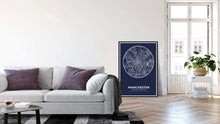 Load image into Gallery viewer, Circular Blue Manchester Road Map Print Photo
