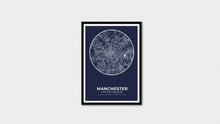 Load image into Gallery viewer, Circular Blue Manchester Road Map Print Photo