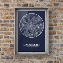 Load image into Gallery viewer, Circular Blue Manchester Road Map Print Photo