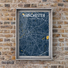 Load image into Gallery viewer, Blue Manchester Road Map Print Photo