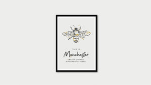 Grey Watercolour Manchester Bee Print Photo With 'We Do Things Differently'