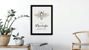 Grey Watercolour Manchester Bee Print Photo With 'We Do Things Differently'