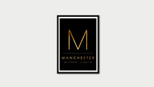 Load image into Gallery viewer, Black &amp; Gold Manchester &#39;M&#39; and Co Ordinates Print Photo
