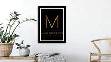 Load image into Gallery viewer, Black &amp; Gold Manchester &#39;M&#39; and Co Ordinates Print Photo
