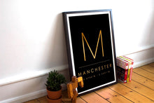 Load image into Gallery viewer, Black &amp; Gold Manchester &#39;M&#39; and Co Ordinates Print Photo
