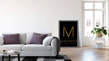 Load image into Gallery viewer, Black &amp; Gold Manchester &#39;M&#39; and Co Ordinates Print Photo
