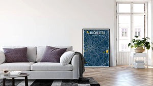 Blue Manchester Road Map Print Photo