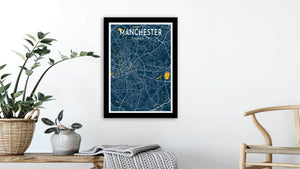 Blue Manchester Road Map Print Photo