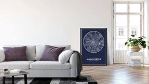 Circular Blue Manchester Road Map Print Photo