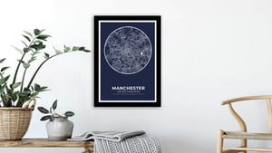 Circular Blue Manchester Road Map Print Photo