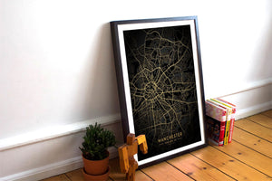 Gold Manchester Road Map Print Photo