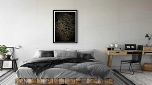 Gold Manchester Road Map Print Photo