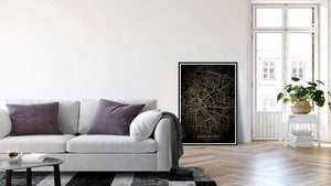 Gold Manchester Road Map Print Photo