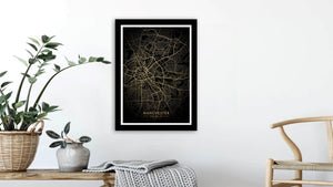 Gold Manchester Road Map Print Photo