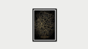 Gold Manchester Road Map Print Photo