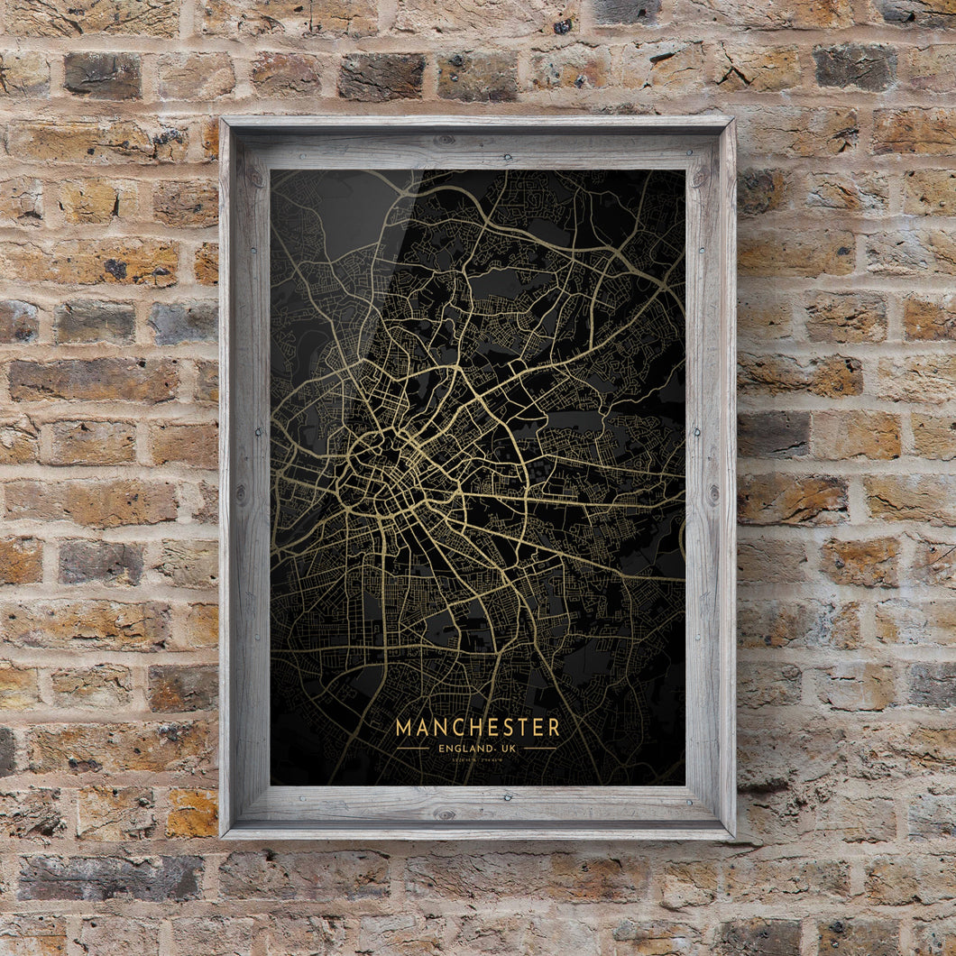 Gold Manchester Road Map Print Photo