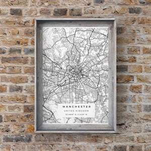 Black and White Manchester Road Map Print Photo