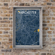 Lade das Bild in den Galerie-Viewer, Blue Manchester Road Map Print Photo
