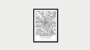 White Manchester Road Map with Coordinates Print Photo