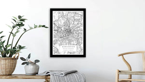 Black and White Manchester Road Map Print Photo