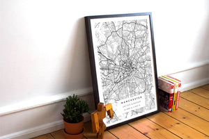 Black and White Manchester Road Map Print Photo