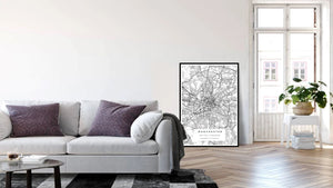 Black and White Manchester Road Map Print Photo